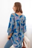 Women's cotton blouse with a butterfly pattern and buttons - cornflower blue