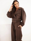 Women's cotton set with collar and jogger pants brown