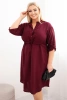 Plus Size women's viscose dress with buttons and a waist tie burgundy