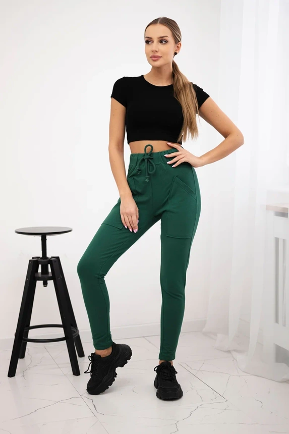 Sweatpants tied at the waist dark green