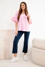 Damen Baumwollbluse mit V-Ausschnitt hellrosa