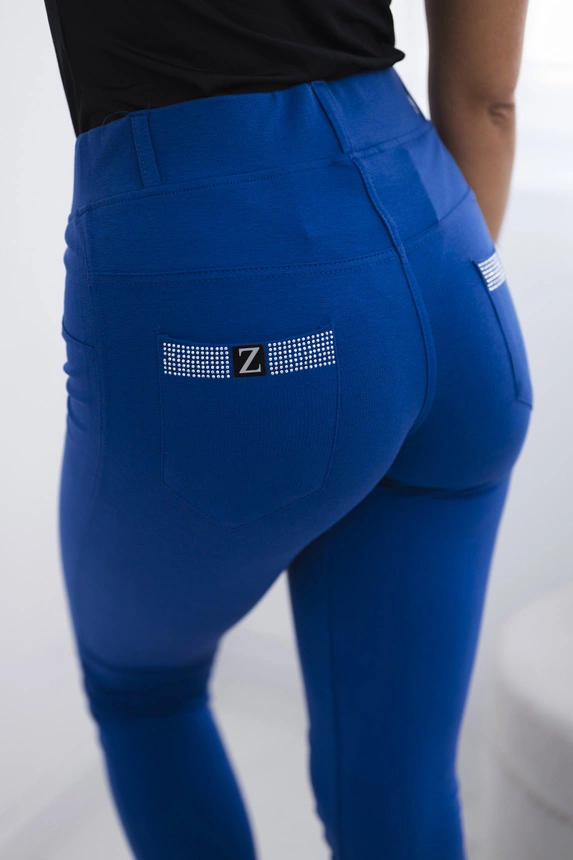 Cotton pants with cubic zirconia on the back pockets cornflower blue