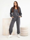 Damen-Set aus geripptem Viskose mit Kapuzenpullover und Hose grafitowy