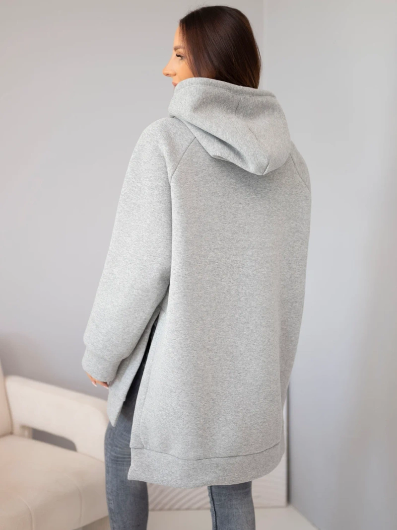 Damen-Oversize-Sweatshirt aus Baumwolle mit Kapuze und Tasche grau