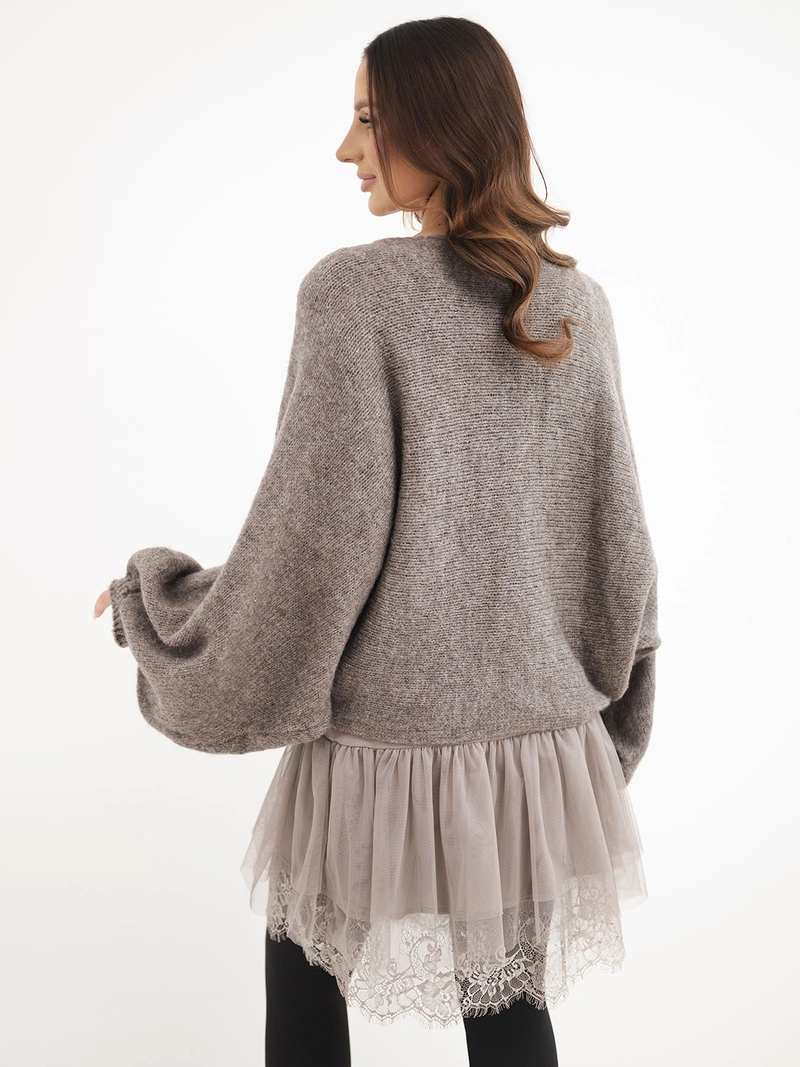 Damenpullover mit Kleid aus Viskose und Spitze fango