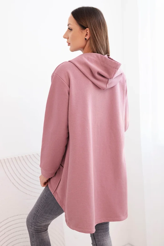 Sweatshirt mit längerem Rücken und Kapuze dunkelrosa
