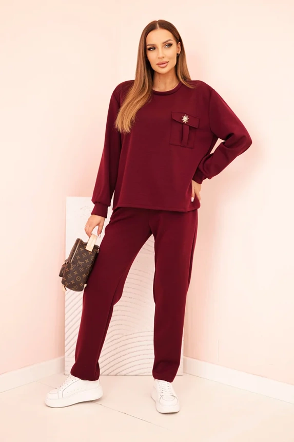 Women's set buttercream sweatshirt and pants with elastic plum