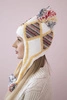 Women's long eared cap Eunika K322 white+yellow