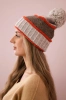 Women's cap Kinga K297 beige + mocca + red