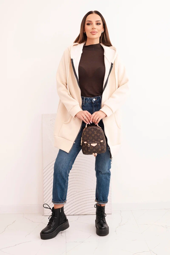 Damen Hoodie mit Kapuze und Reißverschluss beige