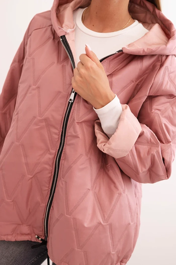 Women's quilted jacket with a hood dark pink