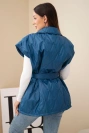 Women's quilted vest with a belt and wide collar dark denim