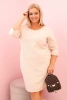 Sukienka damska Plus Size z bawełną o prostym kroju i rękawem 3/4 beżowa