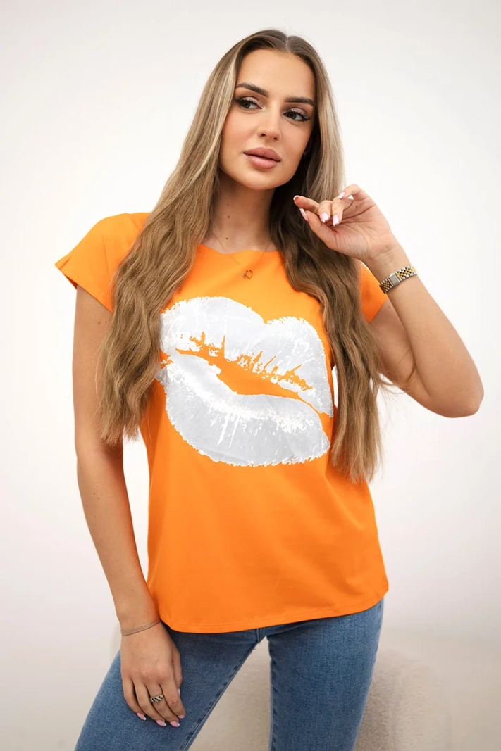 Lippenprint Bluse orange