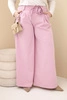 Plus Size women's trousers with wide legs and a decorative flower at the waist dark pink