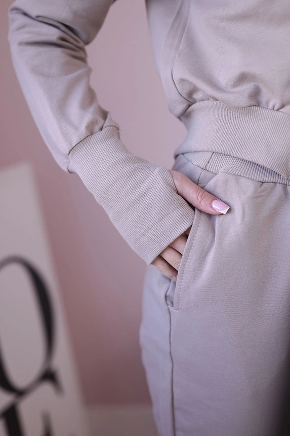 Set sweatshirt with longer side dark beige