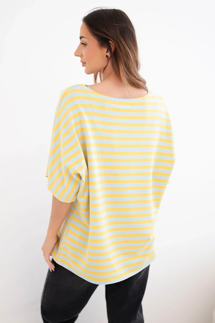 Women's cotton striped short-sleeved blouse yellow