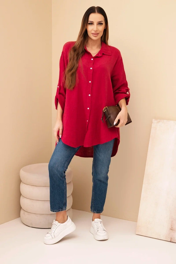 Cotton muslin shirt burgundy