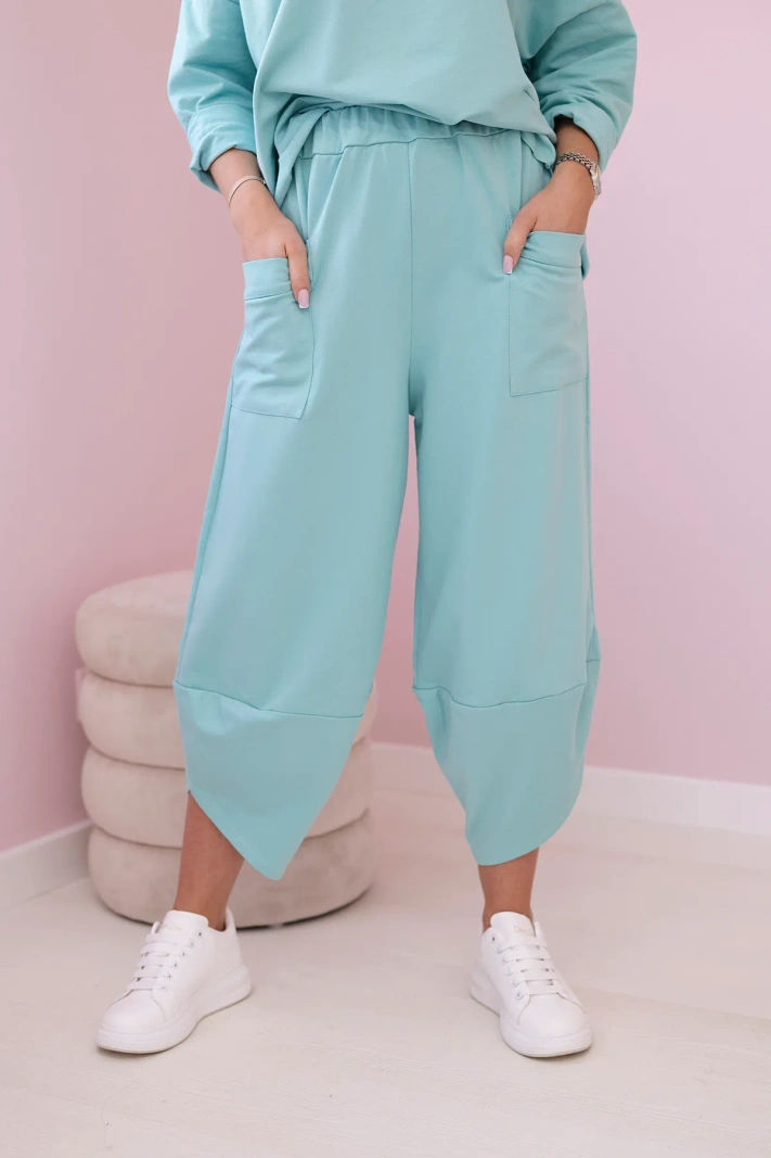Baumwoll-Sweatshirt-Hosen-Set Minze