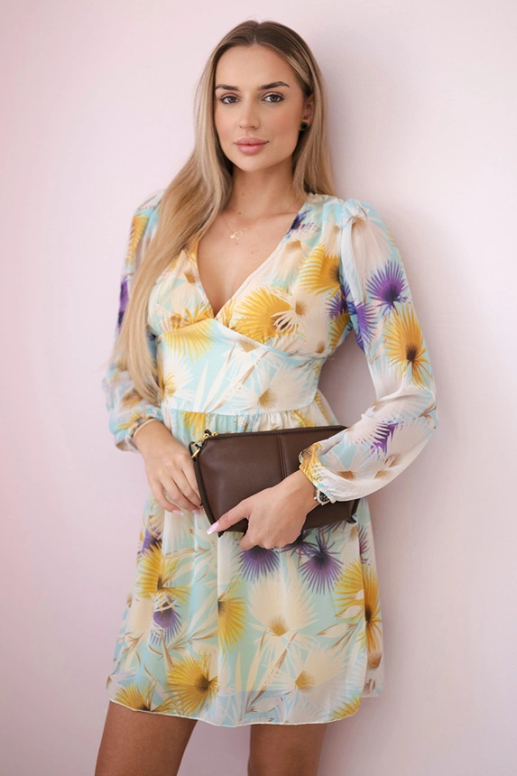 Airy dress with a floral motif yellow