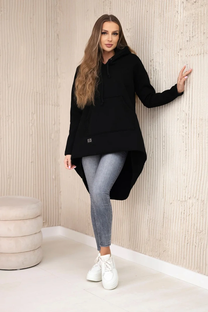 Padded sweatshirt with long back and hood black