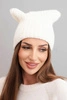 Women's winter hat with wool in a cat-style design made of ribbed knit K419 ecru