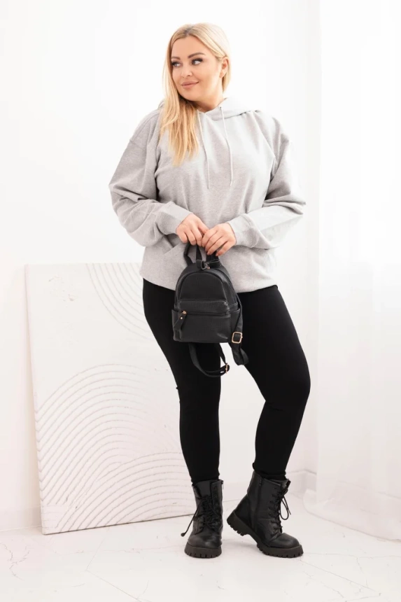 Plus Size women's looped sweatshirt with a hood and kangaroo pocket gray