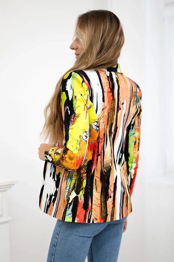 Printed cotton jacket with a button camel