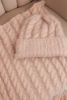 Women's set hat and scarf ribbed with decoration beige