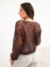 Women's sweater made of 80% mohair openwork buttoned brown