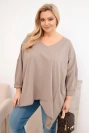 Moteriška medvilninė bluzonė Plus Size su asimetriniu apačiu ir V formos iškirpte fango