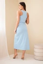 Women's cotton sleeveless midi dress with ruching blue