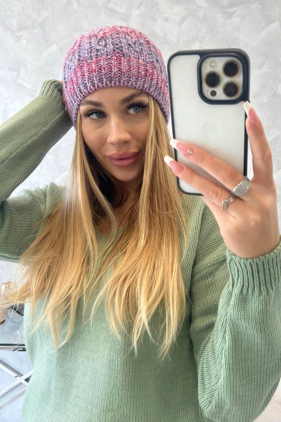 Fleecová čepice Melisa K241 fialová+červená