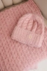 Women's set hat and scarf ribbed with decoration dark powder pink