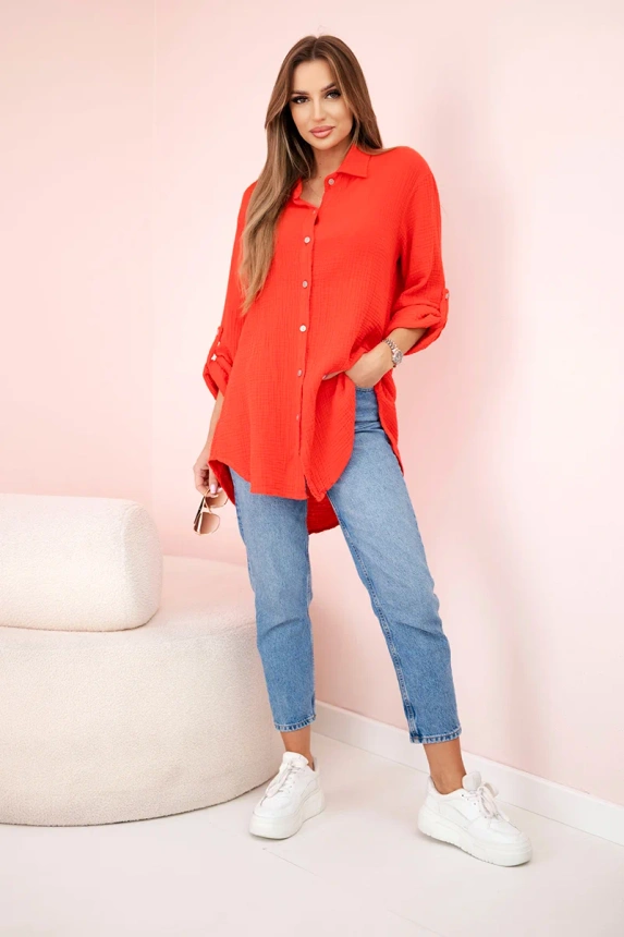 Cotton muslin shirt oversize red