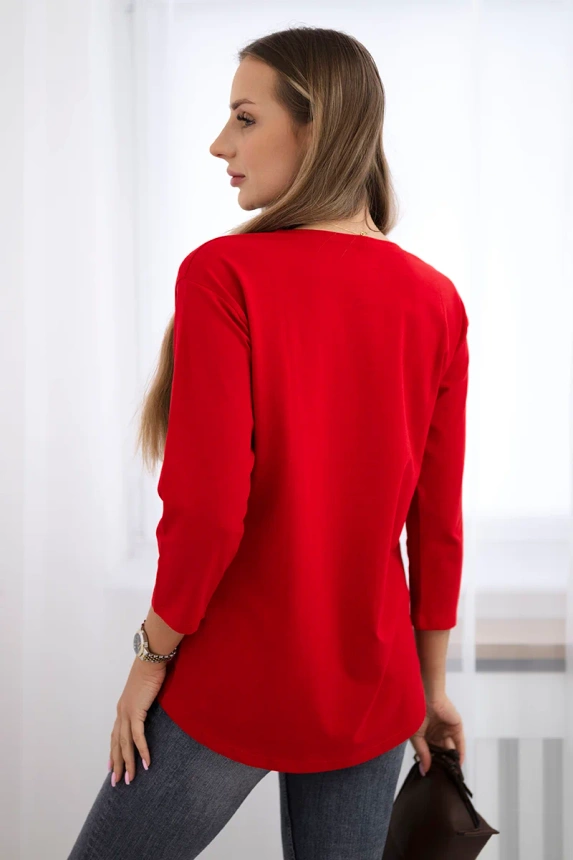 Bluse mit Grafik von einem Mädchen mit 3D-Brille rot