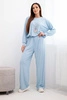 Women's viscose set with a pendant sweatshirt and wide trousers blue