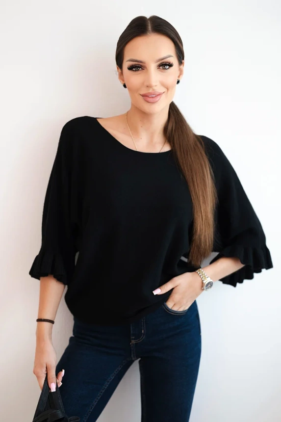 Damenpullover mit dekorativem Bündchen schwarz