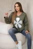 Butter fabric sweatshirt with a decorative flower khaki