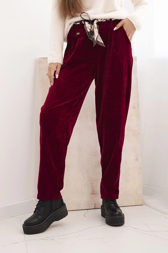 Women's viscose pants with a scarf belt burgundy