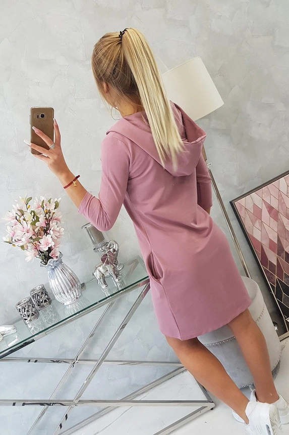 Kleid mit Kapuze und Taschen dunkelrosa