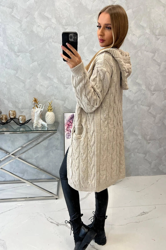 Sweater with hood and pockets light beige