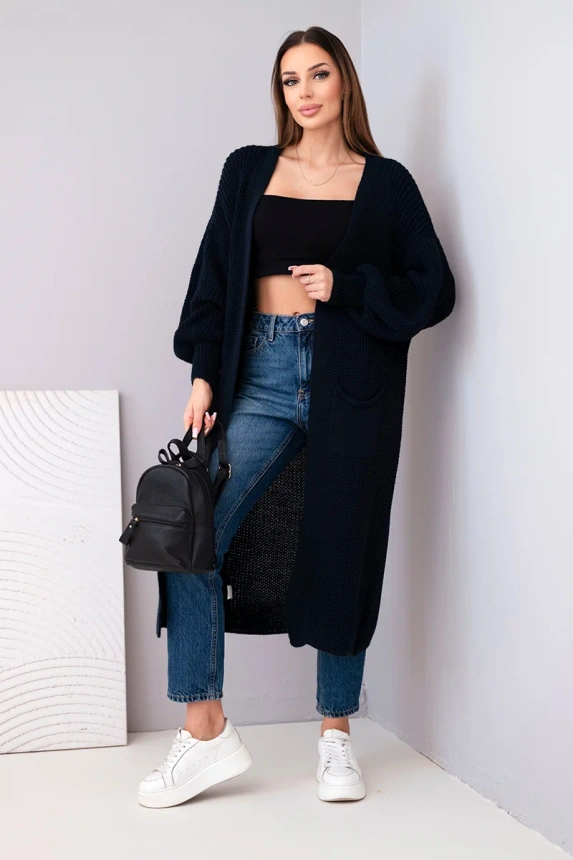 Pullover lange Strickjacke Dunkler Denim