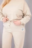 Komplet damski Plus Size bawełniany z luźną bluzą i spodniami z szeroką nogawką beżowy