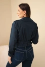 Women's short double-breasted viscose jacket with belt and lapels navy