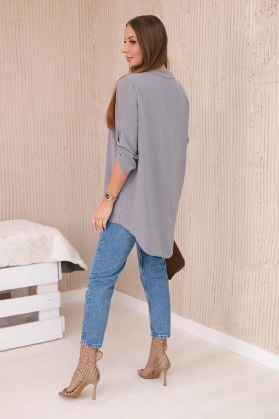 Bluse mit längerem Rücken grau