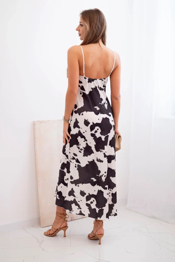 Damenkleid aus Satin mit Trägern mit Animalprint schwarz