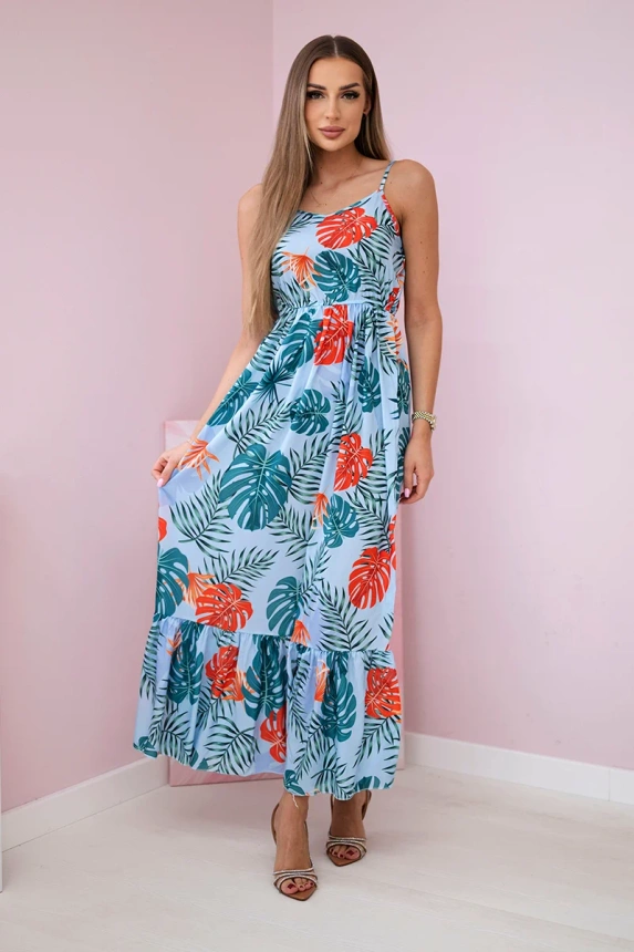 Dress with a leaf motif azure