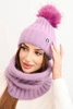 Women's winter set with a pom-pom and a cowl purple