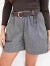 Women's shorts with cotton addition with belt grey melange